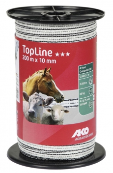 TopLine Plus Weidezaunband 200 m x 10 mm weiß-schwarz