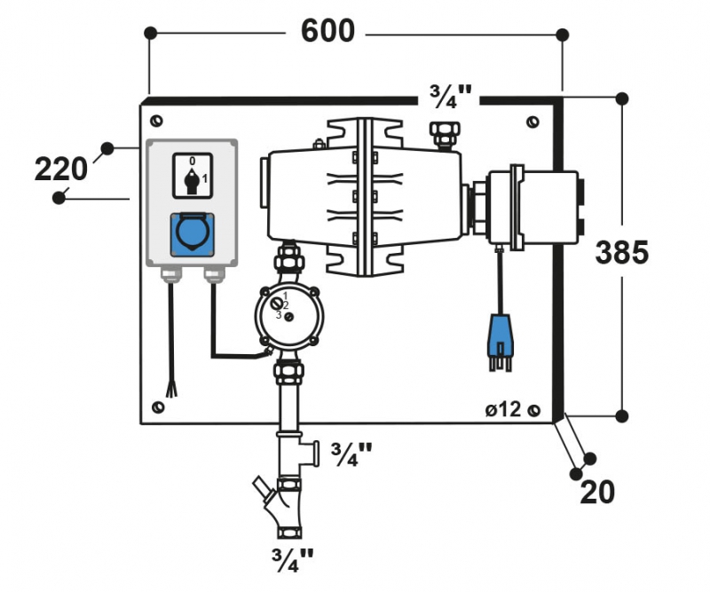 Heizgerät mit Thermostat und Pumpe (400 V), Modell 300